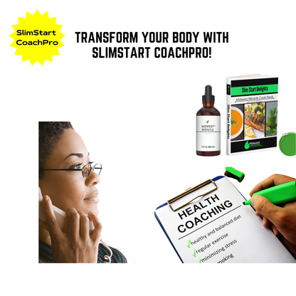 SlimStart CoachPro Package - Comprehensive Program for Lasting Results. Expert Guidance and Support for Your Weight Loss Journey. Daily Weight and Body Tracker for Progress Monitoring. Access to Exclusive E-Book and Nutritious Recipes. Shopping List for Hassle-Free Meal Planning."Includes Tape Measure to Track Body Transformations. 